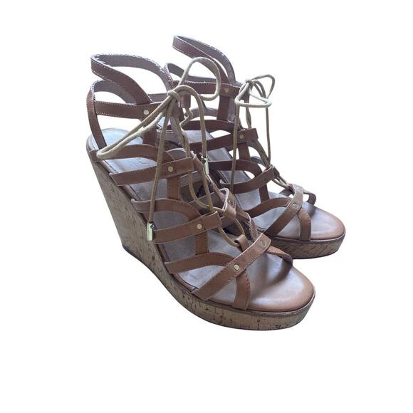 Joie Larissa cork wedge size 37 tan leather lace up gladiator boho beachy casual - Picture 1 of 4
